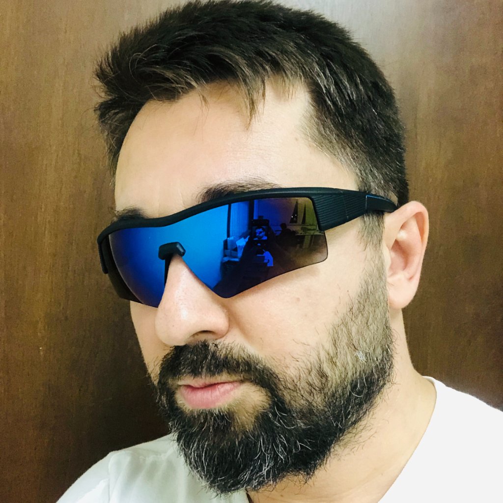 Men Sunglasses Blue Mirror Lens Wrap Around Driving Running Rimless Lentes New
